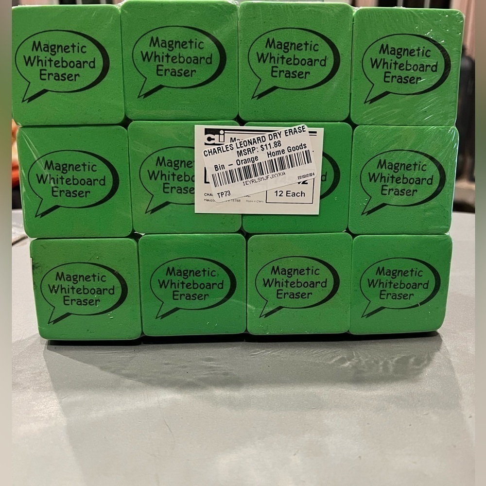 Charles Leonard Dry Erase Whiteboard Magnetic Eraser, 2 x2 Inch, Green/Black, 12
